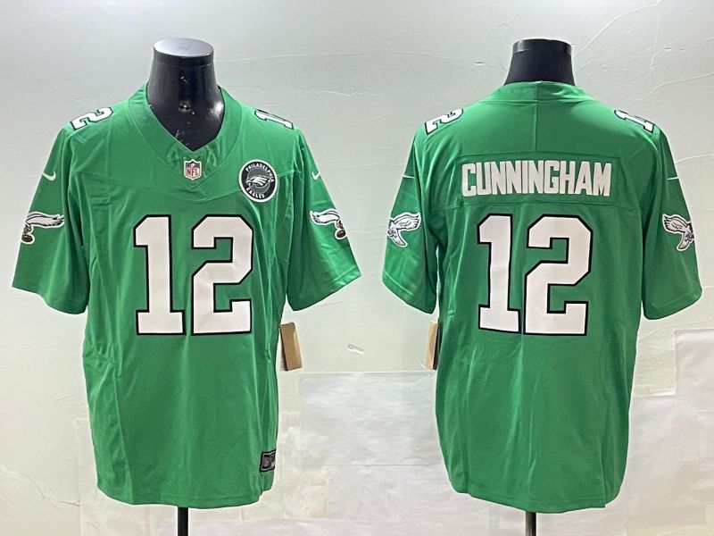 Men Philadelphia Eagles #12 Cunningham Green three generations 2025 Nike Vapor Limited NFL Jersey style 3
